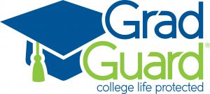 A graduation cap with the "GradGuard - College Life Protected" slogan